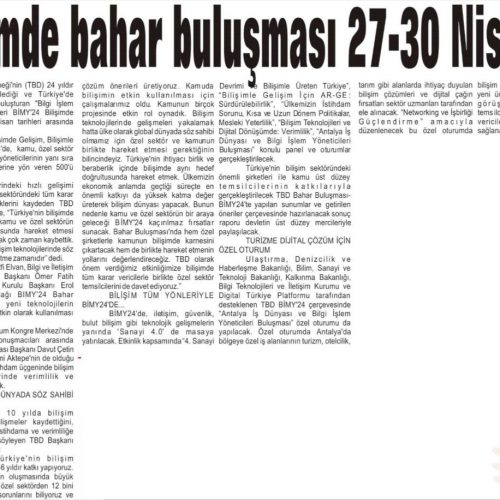 Bilişimde Bahar Buluşması 27-30 Nisan’da – Antalya Ekonomi Gazetesi