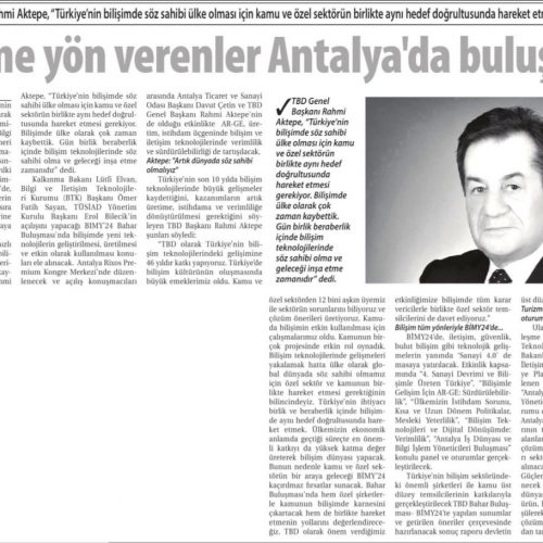 Bilişime Yön Verenler Antalya’da Buluşuyor – Ticaret Gazetesi (İzmir)