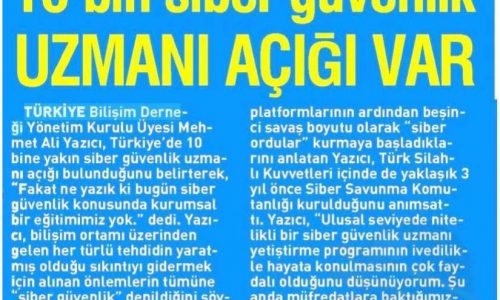 10 Bin Siber Güvenlik Uzmanı Açığı Var – Yeni Asır