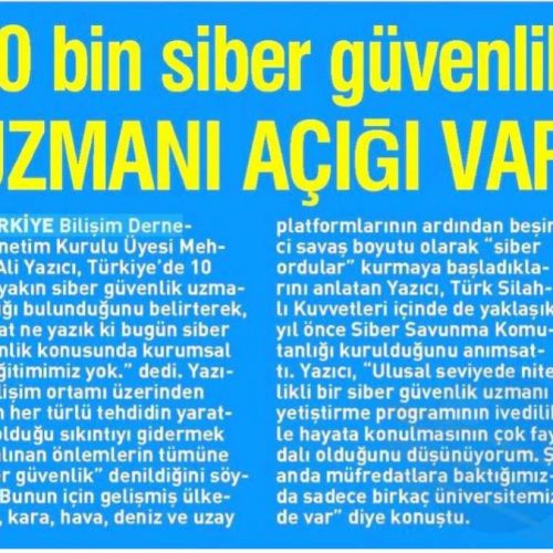 10 Bin Siber Güvenlik Uzmanı Açığı Var – Yeni Asır