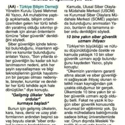 Siber Güvenlik Uzmanı Açığı Var – Son Saat