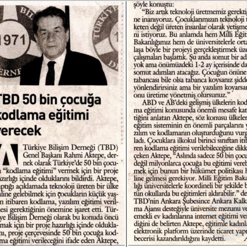TBD 50 Bin Çocuğa Kodlama Eğitimi Verecek – Ayrıntılı Haber