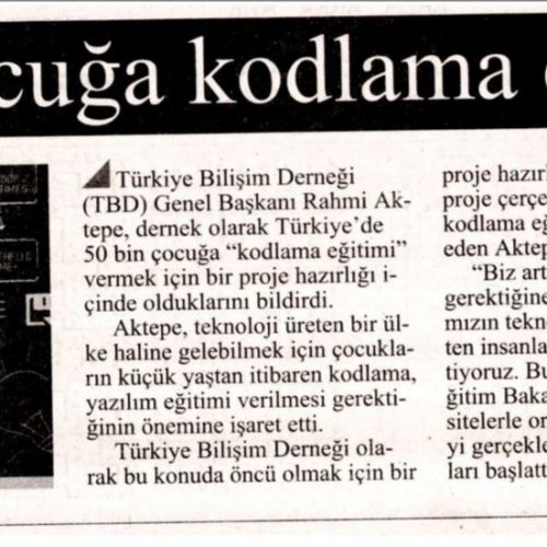 TBD 50 Bin Çocuğa Kodlama Eğitimi Verecek – Diriliş Postası