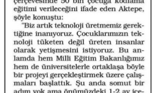 TBD 50 Bin Çocuğa Kodlama Eğitimi Verecek – Kütahya Zafer