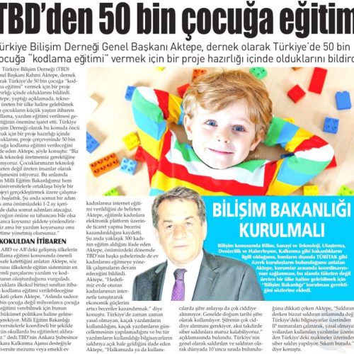 TBD’den 50 Bin Çocuğa Eğitim – Yenigün