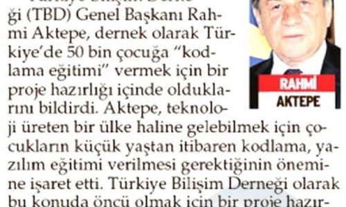 TBD’den 50 Bin Çocuğa Kodlama Eğitimi – Yeni Akit