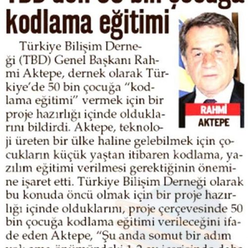 TBD’den 50 Bin Çocuğa Kodlama Eğitimi – Yeni Akit