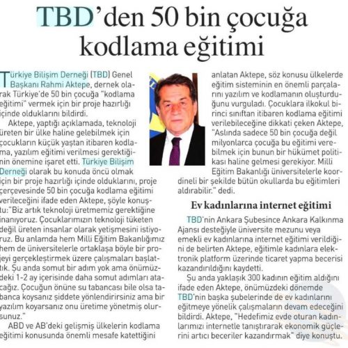 TBD’den 50 Bin Çocuğa Kodlama Eğitimi – Yeni Söz Gazetesi