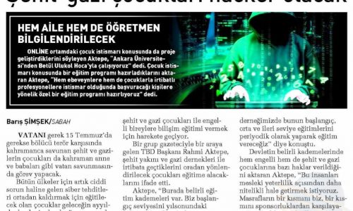 Şehit-Gazi Çocukları Hacker Olacak – SABAH GAZETESİ