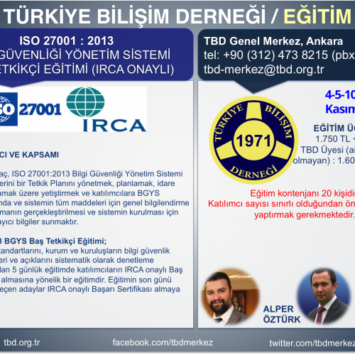 ISO/IEC 27001:2013 Bilgi Güvenliği Yönetim Sistemi Baş Tetkikçi Eğitimi (IRCA Onaylı)