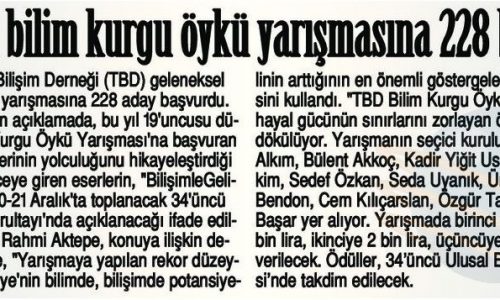 TBD’nin Bilim Kurgu Öykü Yarışmasına 228 Başvuru – SON SAAT GAZETESİ