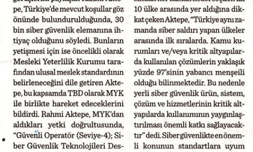 Siber Güvenlik İçin Mesleki Tanımlama ve Standart Geliyor – DÜNYA GAZETESİ