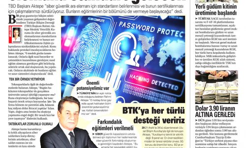 Siber Güvenlikte Ara Elemana Standart Gelecek – AKŞAM GAZETESİ
