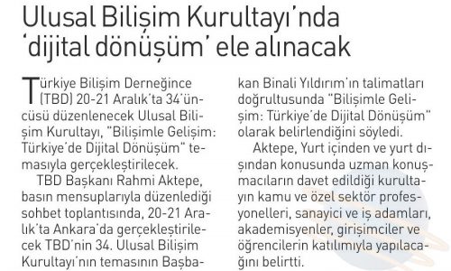 Ulusal Bilişim Kurultayı’nda ‘Dijital Dönüşüm’ Ele Alınacak – YENİ SÖZ