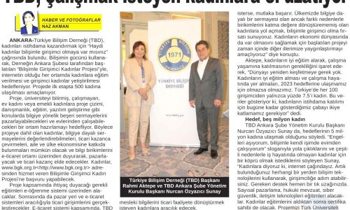 TBD, Çalışmak İsteyen Kadınlara El Uzatıyor – ANKARA 24 SAAT