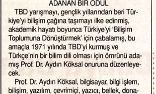 “Bilişimin Babası” Adına Özel Ödül – TÜNAYDIN GAZETESİ