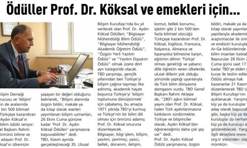 Ödüller Prof. Dr. Köksal ve Emekleri İçin – BTHABER DERGİSİ