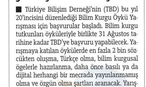 Bilim Kurgu Öykü Yarışması Başladı – TÜRKİYE GAZETESİ
