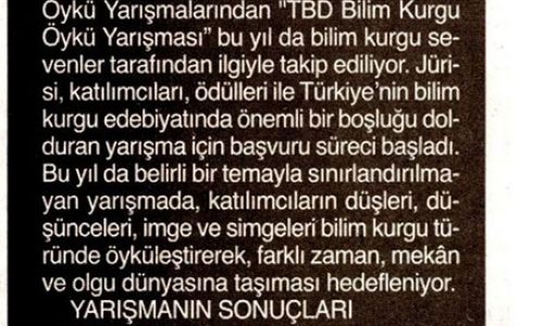 `TBD Bilim Kurgu Öykü Yarışması 20 Yaşında – BİZİM ANADOLU GAZETESİ