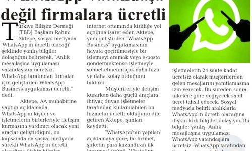 WhatsApp Vatandaşa Değil Firmalara Ücretli – MARDİN İLETİŞİM