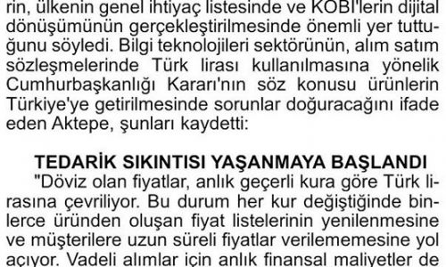 Aktepe: Bilişim Sektörü Dövizle Ticaret Yapmaya Devam Etsin – ÇORUM KESİN KARAR