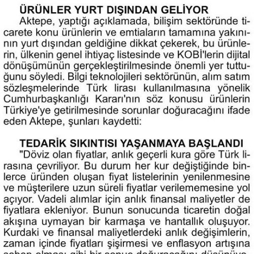 Aktepe: Bilişim Sektörü Dövizle Ticaret Yapmaya Devam Etsin – ÇORUM KESİN KARAR