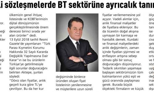 Dövizli Sözleşmelerde BT Sektörüne Ayrıcalık Tanınmalı – BT HABER