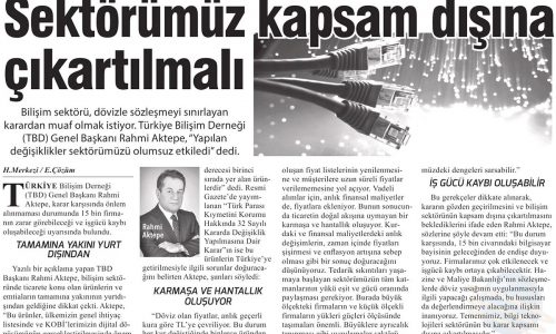 Sektörümüz Kapsam Dışına Çıkartılmamalı – EKONOMİK ÇÖZÜM