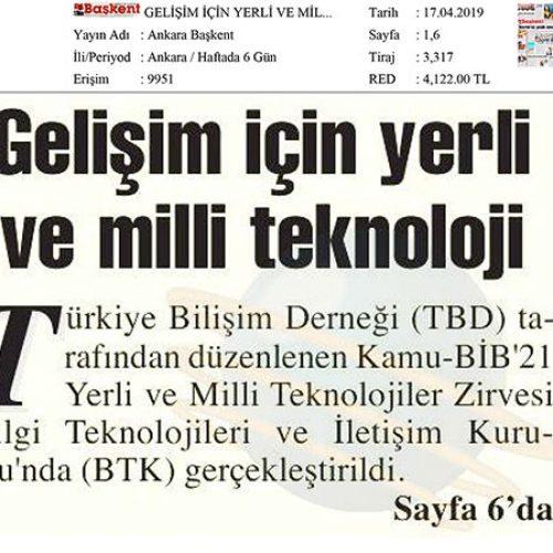 Gelişim için Yerli ve Milli Teknoloji – ANKARA BAŞKENT
