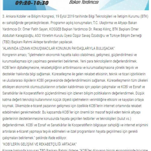 3. Ankara Kobiler ve Bilişim Kongresi 19 Eylül’de BTK’da Düzenlenecek – ZAFER