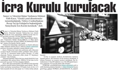 KACIR: Sanayileşme İcra Kurulu Kurulacak – ANKARA BAŞKENT