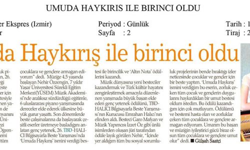 Umuda Haykırış ile Birinci Oldu – HABER EKSPRES (İZMİR)