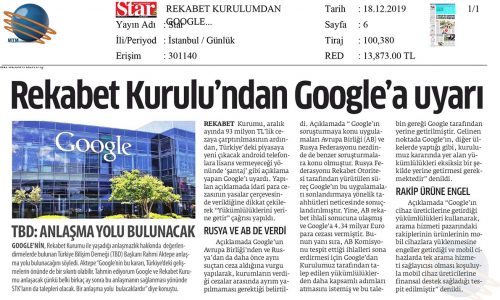 Rekabet Kurulu’ndan Google’a Uyarı – STAR