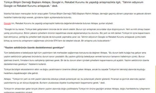 TBD: Google ve Rekabet Kurumu Anlaşma Yolu Bulacaktır – HÜRRİYET