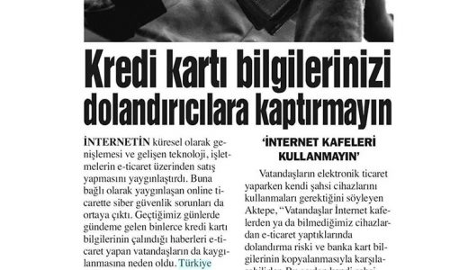 Kredi Kartı Bilgilerinizi Dolandırıcılara Kaptırmayın – BURSA HAYAT