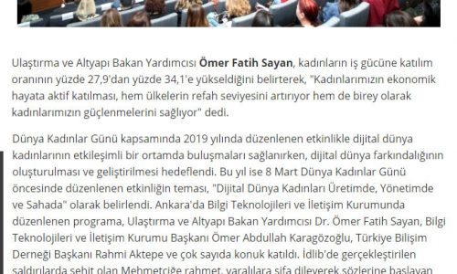 Bakan Yardımcısı Sayan: “Kadınların iş gücüne katılım oranı yüzde 27,9’dan yüzde 34,1’e yükseldi” – HABERLER
