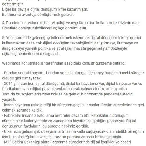 “Yeni Normalde Dijitalleşme Süreci” – DÜNYA