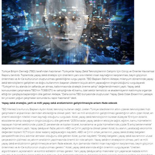 ‘Yapay Zekâ Odak Ekseni’nden Kavramsal Rapor – BT HABER