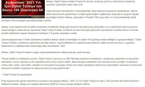 Türkiye Bilişim Derneği Başkanı Aktepe Açıklaması ‘2021 Yılı İçin Dijital Türkiye’nin Skoru 100 Üzerinden 68’ – BEYAZ GAZETE
