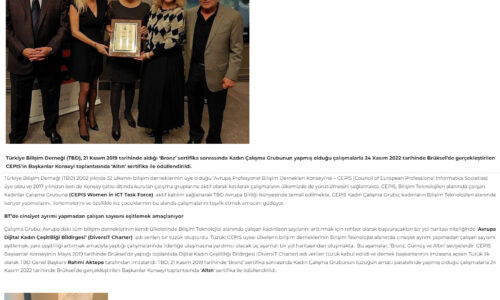 TBD’ye CEPIS’ten ‘Altın’ Sertifika – BT Haber