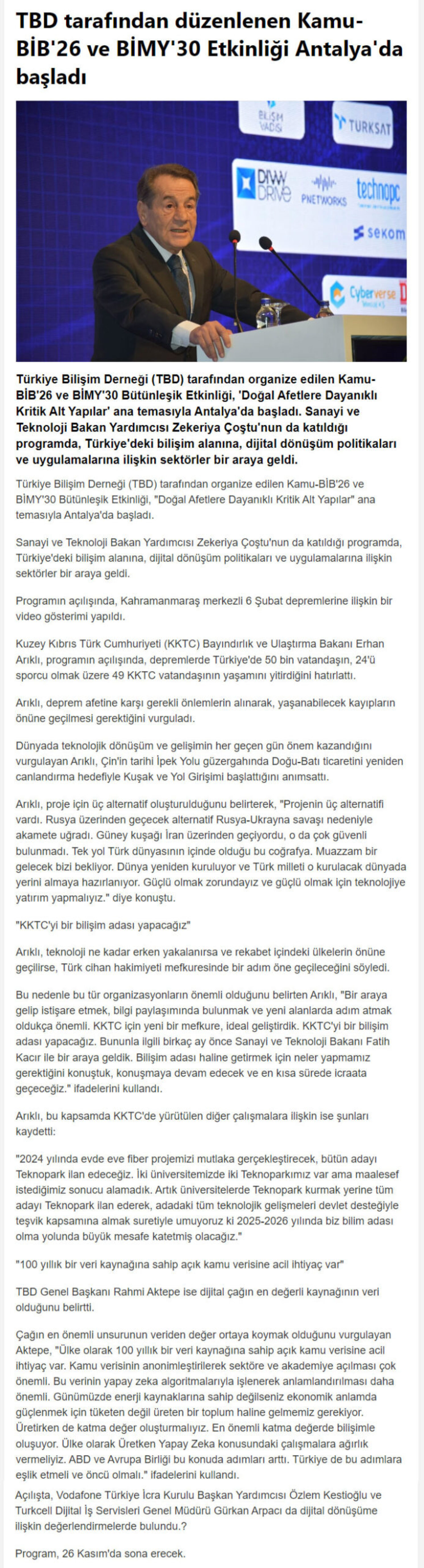 TBD Tarafından Düzenlenen Kamu-BİB’26 ve BİMY’30 Etkinliği Antalya’da Başladı – HABERLER.COM
