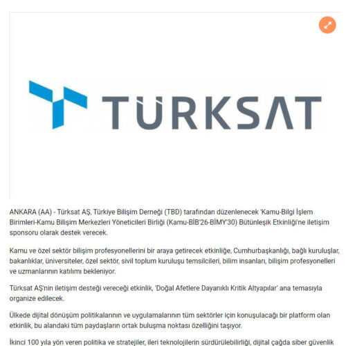 Türksat’tan Türkiye Bilişim Derneği Etkinliğine İletişim Desteği – ANADOLU AJANS