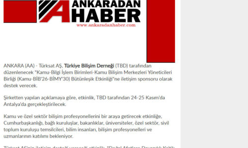 Türksat’tan Türkiye Bilişim Derneği Etkinliğine İletişim Desteği – ANKARADAN HABER