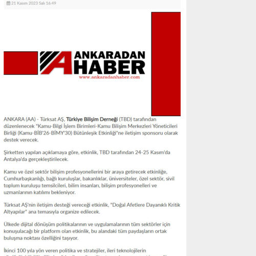 Türksat’tan Türkiye Bilişim Derneği Etkinliğine İletişim Desteği – ANKARADAN HABER