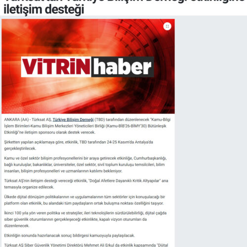 Türksat’tan Türkiye Bilişim Derneği Etkinliğine İletişim Desteği – VİTRİN HABER