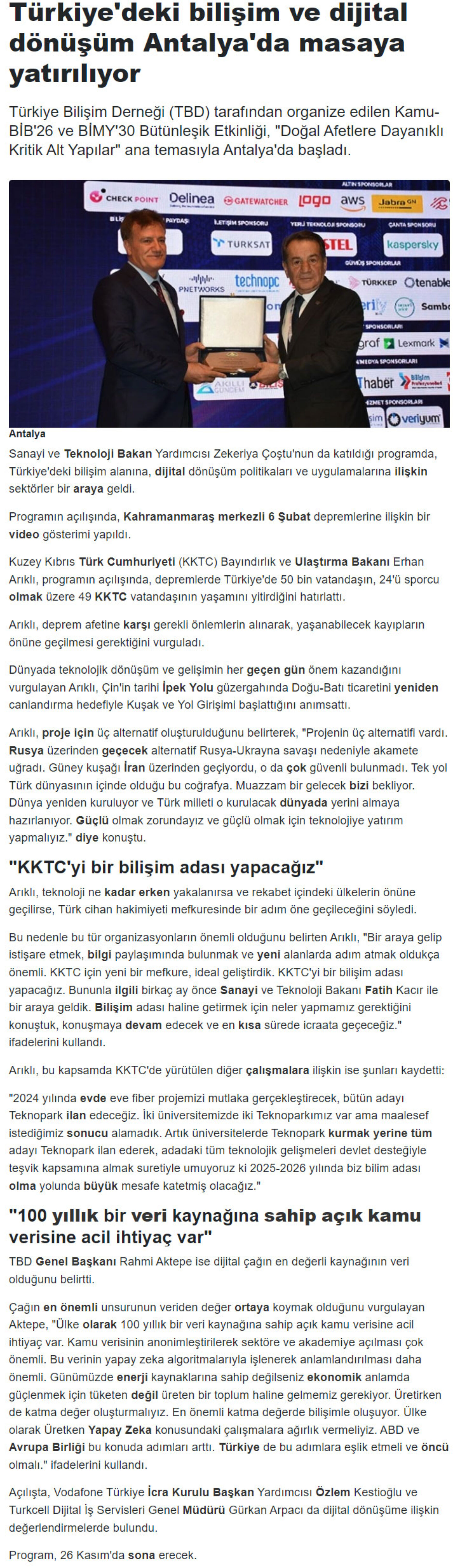 Türkiye’deki Bilişim ve Dijital Dönüşüm Antalya’da Masaya Yatırılıyor – DUY ANTALYA
