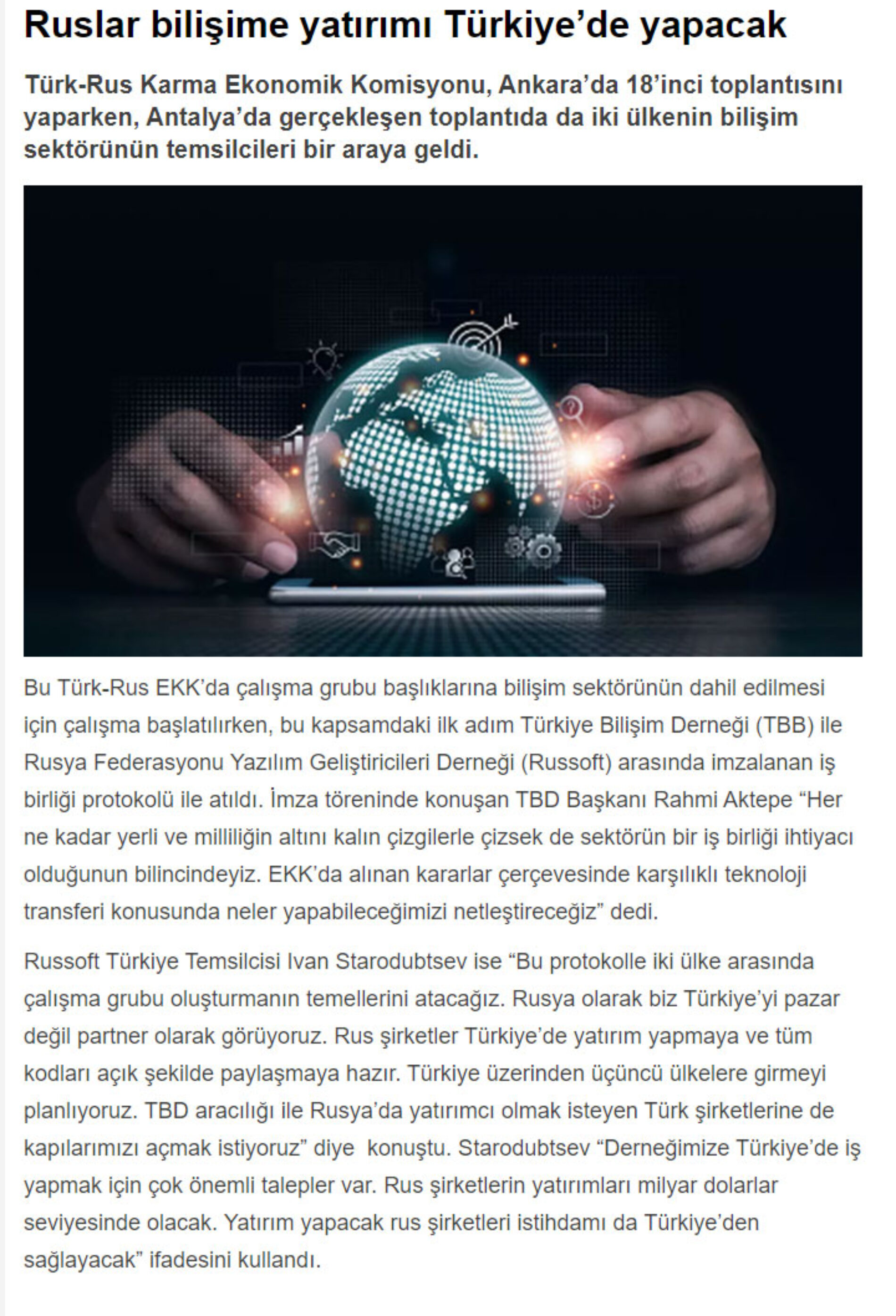 Ruslar Bilişime Yatırımı Türkiye’de Yapacak – TÜRKİYE GAZETESİ