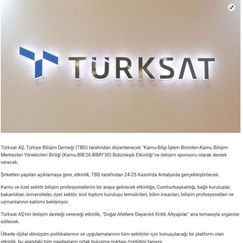 Türksat’tan Türkiye Bilişim Derneği Etkinliğine İletişim Desteği – AÇIK SÖZ