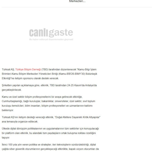Türksat’tan Türkiye Bilişim Derneği Etkinliğine İletişim Desteği – CANLI GASTE