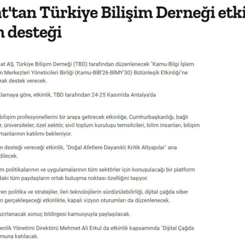 Türksat’tan Türkiye Bilişim Derneği Etkinliğine İletişim Desteği – OGÜN HABER